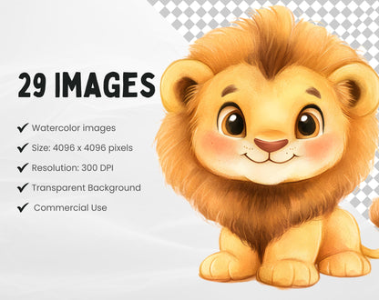 29 Safari Clipart Animals png, Watercolor Safari Animal Clipart png Bundle, Baby Animal Clipart, Cute  Animal Clipart, Nursery Clipart png