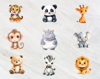 29 Safari Clipart Animals png, Watercolor Safari Animal Clipart png Bundle, Baby Animal Clipart, Cute  Animal Clipart, Nursery Clipart png