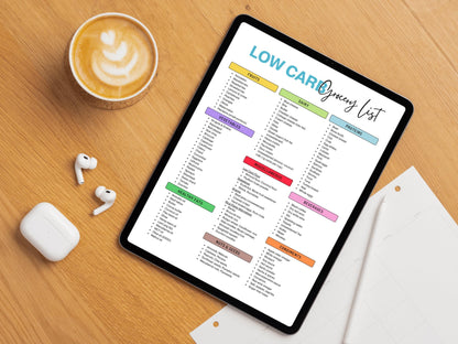 Printable Low Carb Grocery List, Low Carb Meal Plan List, Low Carb and High Protein Food List, Low Carb Meal Ideas List, Digital Download