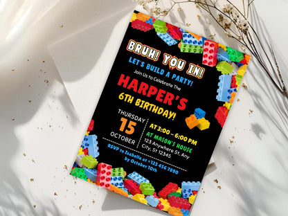 Building blocks Birthday Invitation, Colorful Kids Birthday Party Invite, Editable Invitation, Canva Template, Digital Download