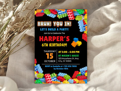Building blocks Birthday Invitation, Colorful Kids Birthday Party Invite, Editable Invitation, Canva Template, Digital Download