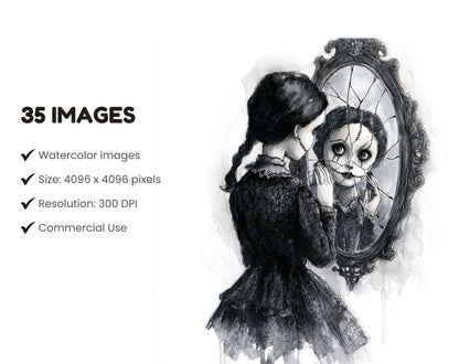 Vintage-Gruselpuppen-Clipart-Bundle, Gothic-Gruselpuppen-Clipart im Vintage-Stil, Gruselpuppen-PNG, Gothic-Clipart, Kommerzielle Nutzung, Digitaler Download