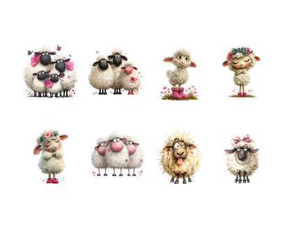 25 witzige Schaf-Cliparts im Paket, Aquarell-Schaf-PNG-Set, lustige Schaf-Cliparts, niedliche Schaf-PNGs, Tier-Cliparts, Kartenbasteln