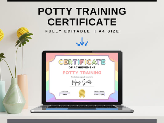 Editable Potty Training Certificate Template, Potty Training Tracker, Kids Potty Training, Boys And Girls Potty Training Certificate