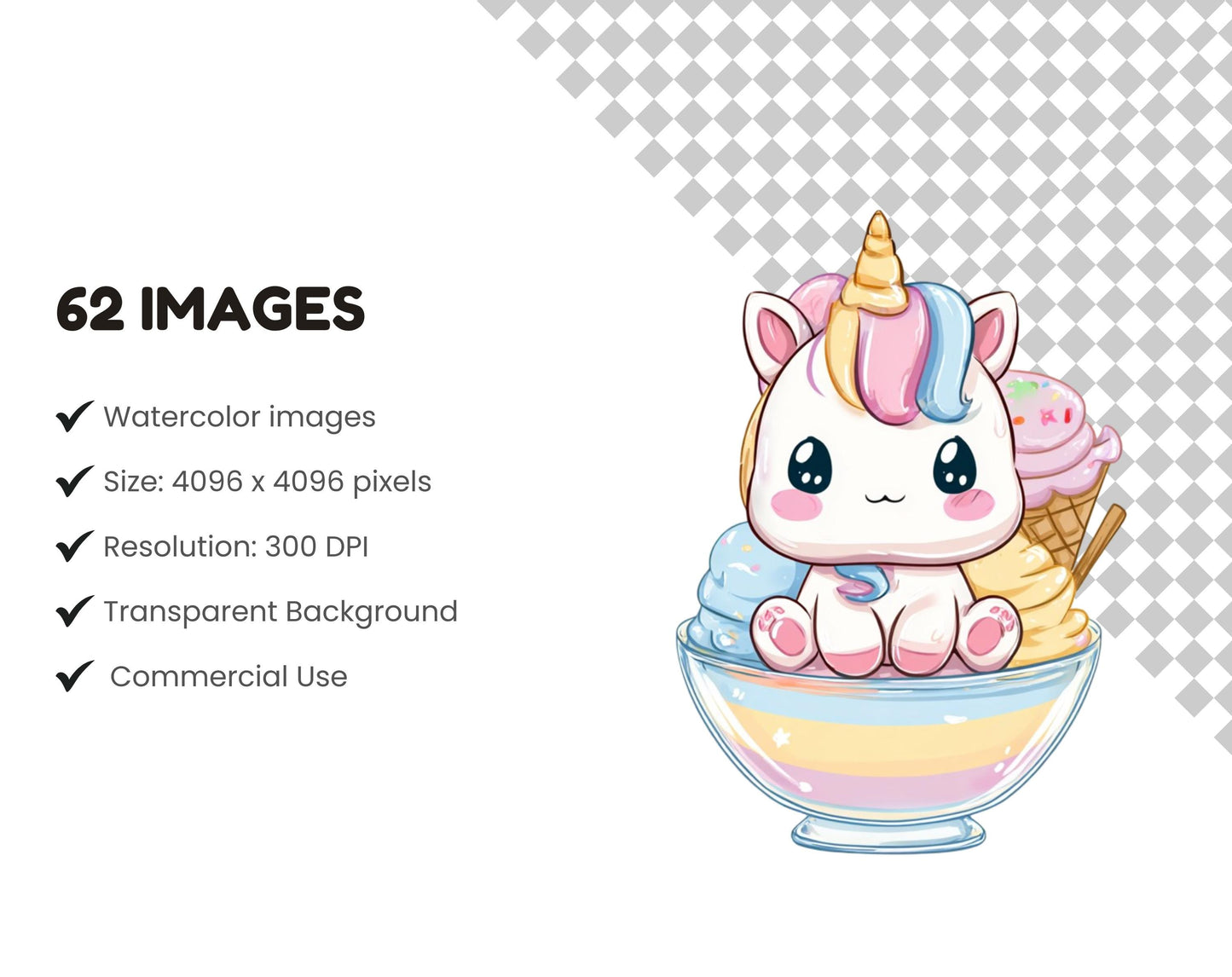 Kawaii Unicorn Clipart Bundle png, Cute Unicorn Clipart, Little Pastel Unicorns, Nursery Art,  Magic Horse png, Kawaii Rainbow Unicorn png