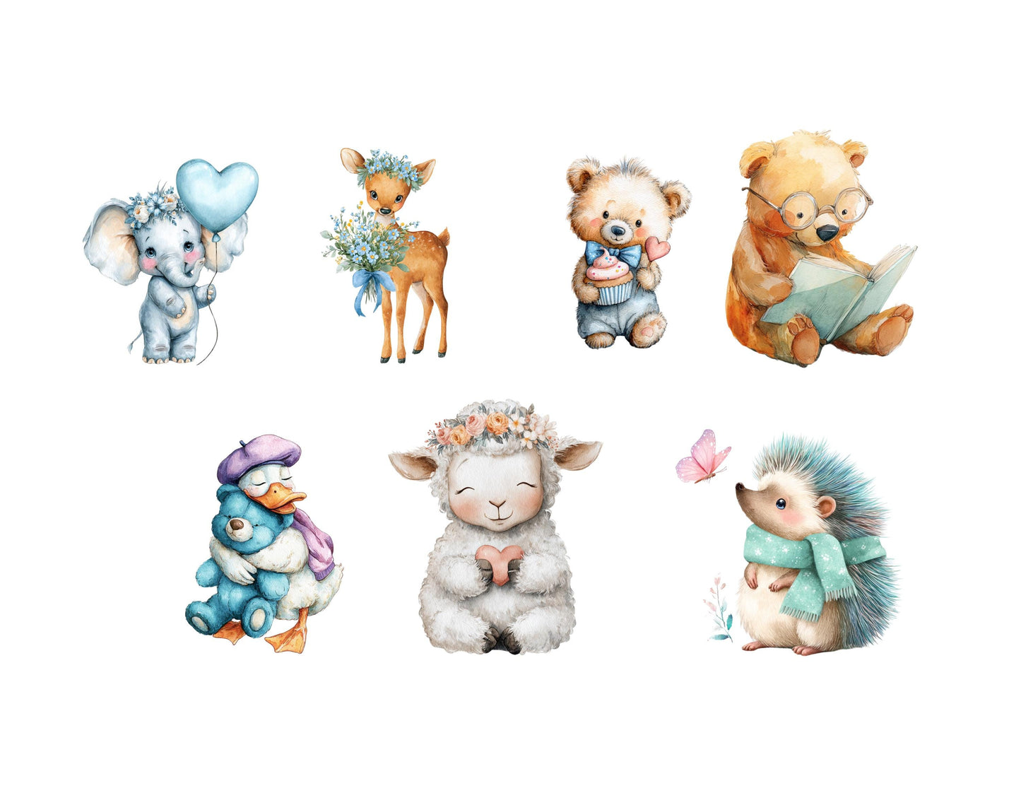 51 Nursery Animals Clipart Bundle, Watercolor Baby Animals png, Baby Bear, Sheep, Adorable Woodland And Farm Animals Clipart, Nursery Art