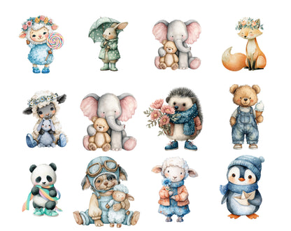 51 Nursery Animals Clipart Bundle, Watercolor Baby Animals png, Baby Bear, Sheep, Adorable Woodland And Farm Animals Clipart, Nursery Art