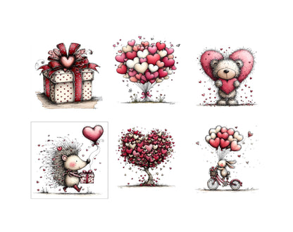 58 Whimsical Valentine's Day Clipart Bundle, Watercolor Valentine PNG & JPG, Sweet Graphics, Paper Craft, Commercial Use, Instant Download