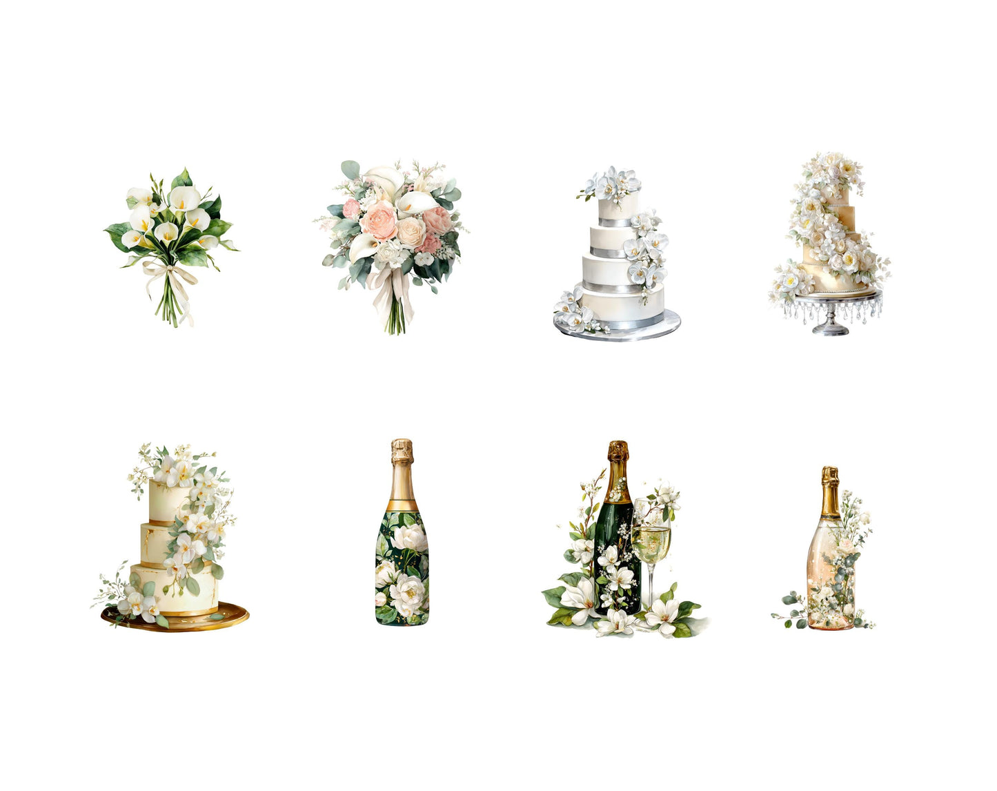 Elegant Wedding Clipart Bundle, White Wedding Clipart Set, Romantic Wedding Day, Bride, Groom, Venue Scenes, Printable Wedding Illustration