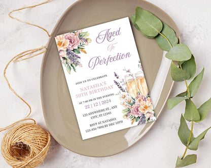 Wine Birthday Invitation Template, Floral Wine Party, Wine Girl Birthday Invite, Winery Celebration, Canva Editable, Instant Download