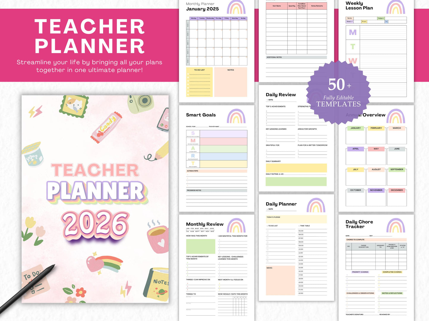 Printable 2026 Teacher Planner Template, School Planner, Homeschooling Planner, Teacher Tracker Planner, Weekly Lesson, School Lesson