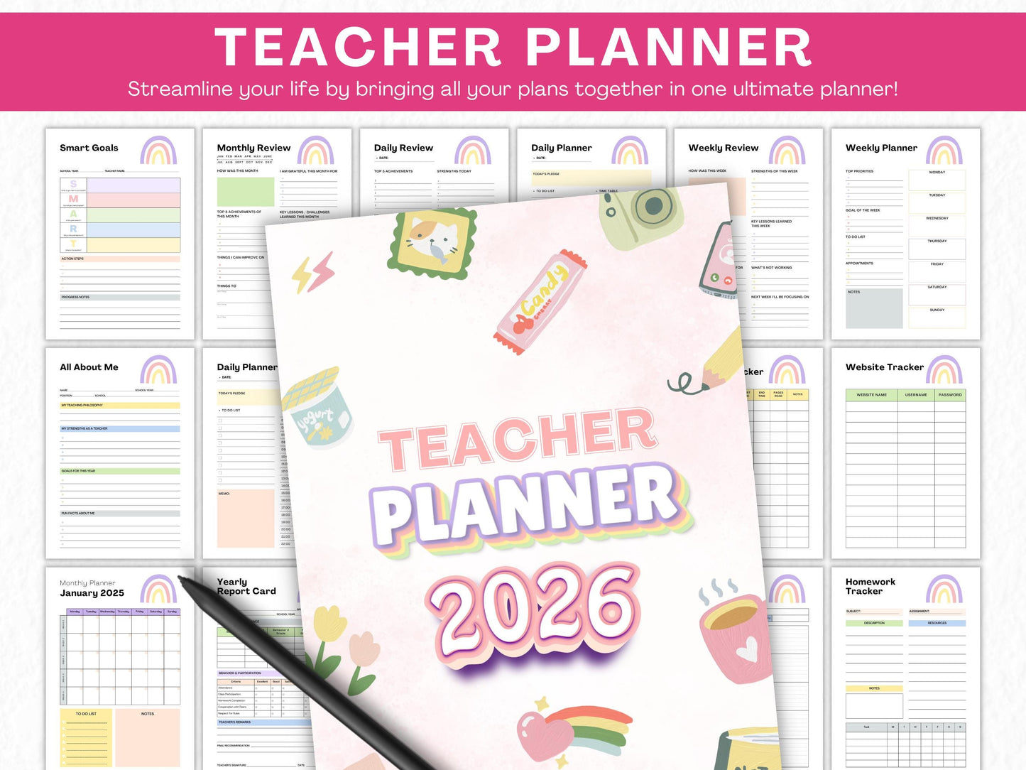 Printable 2026 Teacher Planner Template, School Planner, Homeschooling Planner, Teacher Tracker Planner, Weekly Lesson, School Lesson