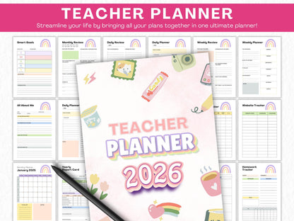 Printable 2026 Teacher Planner Template, School Planner, Homeschooling Planner, Teacher Tracker Planner, Weekly Lesson, School Lesson