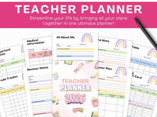Printable 2026 Teacher Planner Template, School Planner, Homeschooling Planner, Teacher Tracker Planner, Weekly Lesson, School Lesson