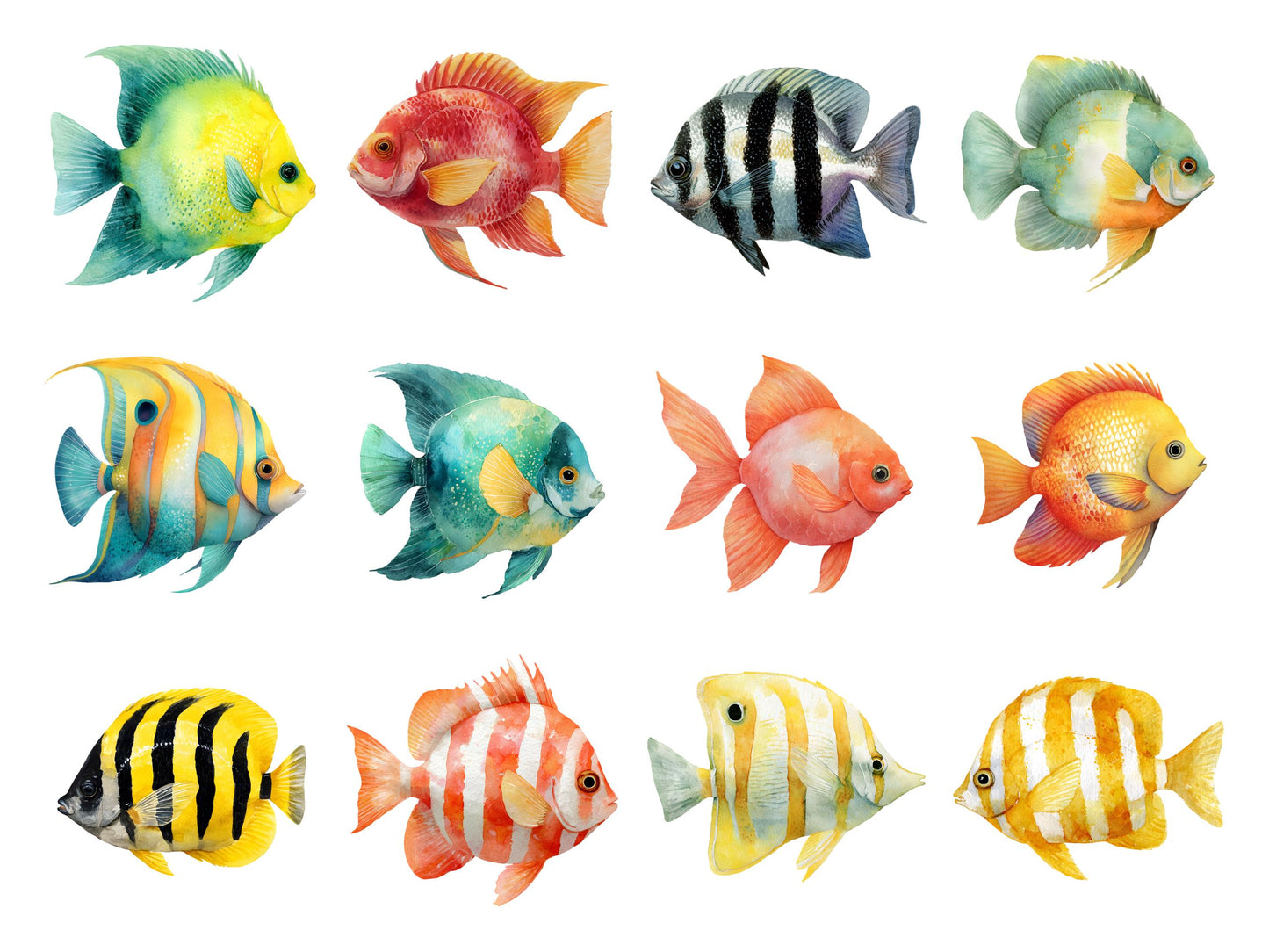 40 Schmetterlingsfisch-Cliparts, Aquarell-Fisch-Cliparts, tropische Fische (PNG), Meereslebewesen-Cliparts, hochauflösende transparente PNG-Dateien