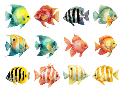 40 Schmetterlingsfisch-Cliparts, Aquarell-Fisch-Cliparts, tropische Fische (PNG), Meereslebewesen-Cliparts, hochauflösende transparente PNG-Dateien