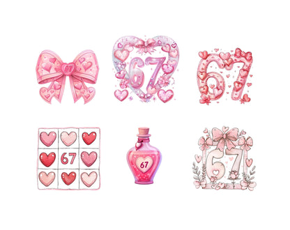 Valentine 67 Clipart Bundle, Preppy Love Xoxo Coquette Bow Clipart, Funny Valentine Sixty Seven Meme Clipart, Teddy Bear Trendy Shirt Design