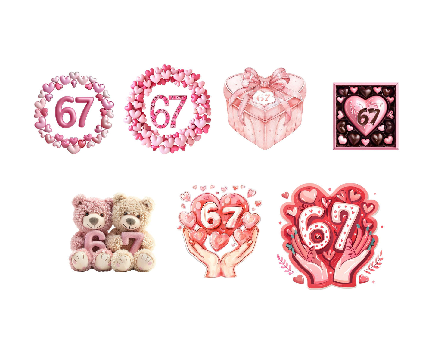 Valentine 67 Clipart Bundle, Preppy Love Xoxo Coquette Bow Clipart, Funny Valentine Sixty Seven Meme Clipart, Teddy Bear Trendy Shirt Design