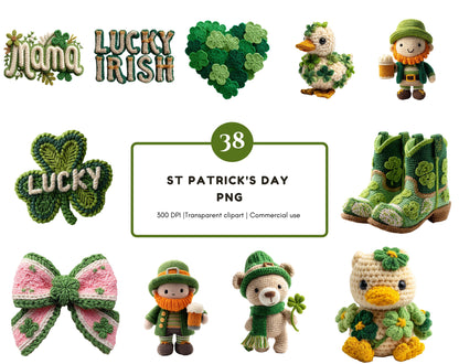38 PNG-Dateien zum St. Patrick's Day, Cliparts mit Glücksbringern aus Kunstgarn, St. Patrick's Day Schleife (PNG), Irische Glücksbringer-Cliparts, St. Patrick's Day Cliparts für Kinder