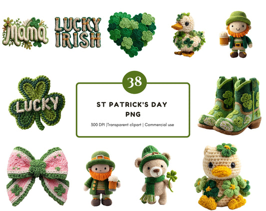 38 St Patrick's Day png Bundle, Faux Yarn Feeling Lucky Clipart, St Patrick's Coquette Bow png, Irish Lucky Clipart, Kids St Patty's Clipart