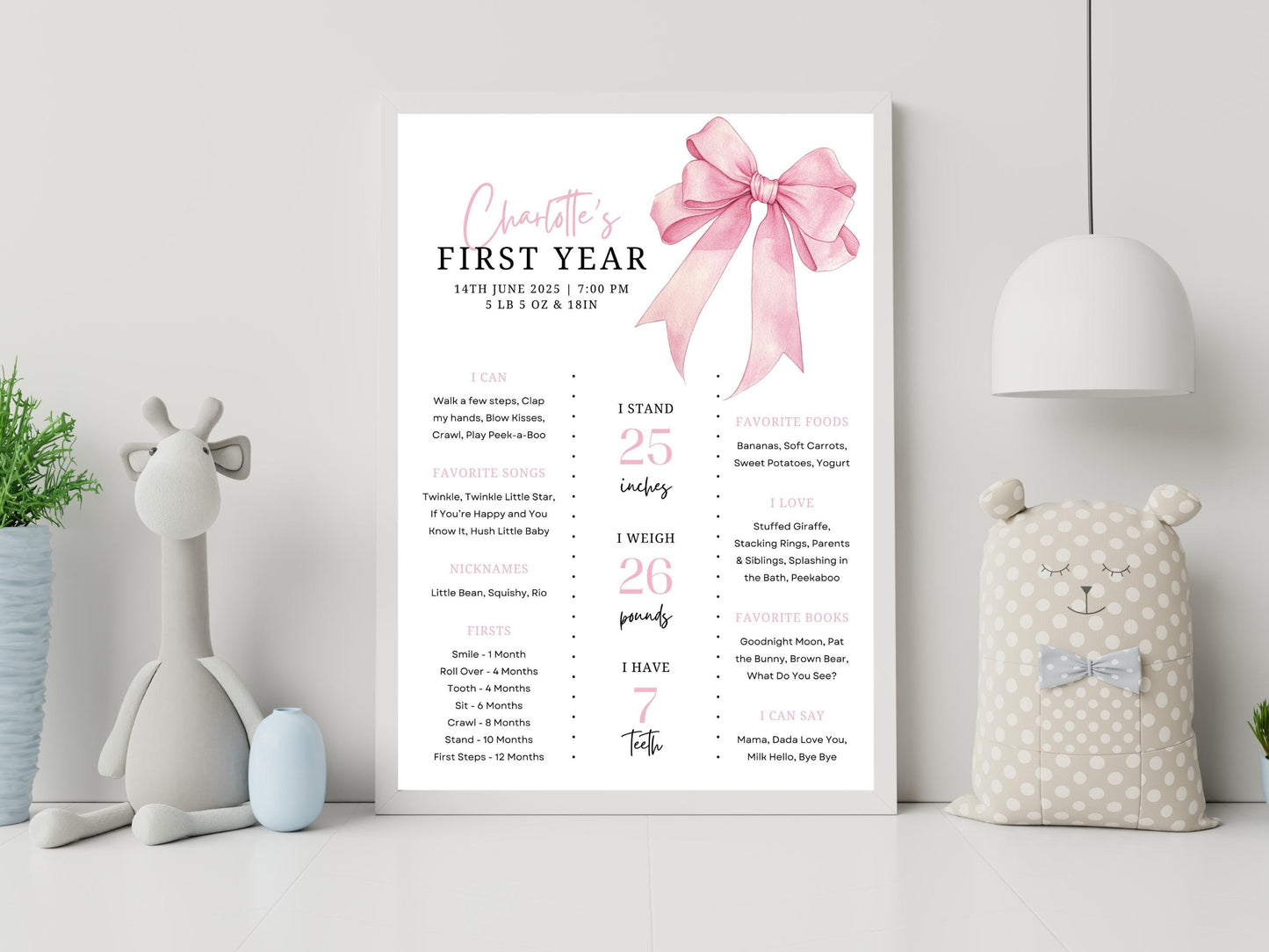Pink Bow Milestone Board, Pink Coquette First Birthday Milestone Sign Editable, Pink Bow Girl 1st Year Milestone Poster, Instant Download