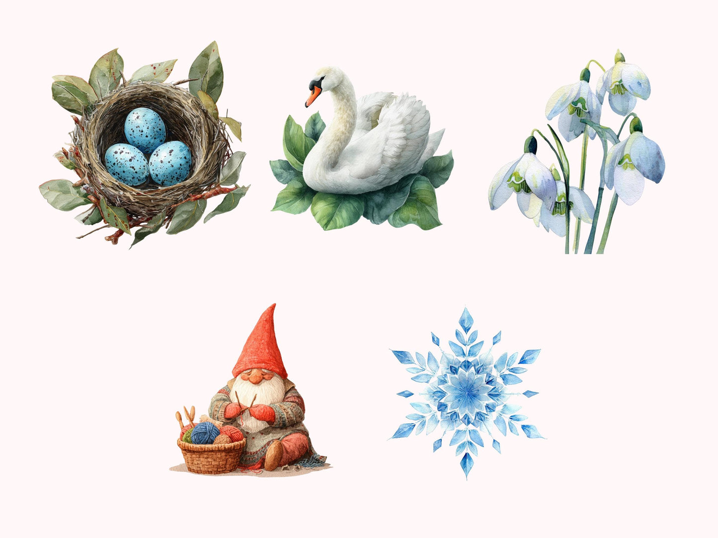 Aquarell-Clipart-Bundle zum Imbolc-Fest, Figuren des Jahreskreises, hochwertige Imbolc-PNGs, heidnische, keltische, neuheidnische Elemente (Wicca, Hexerei, Neopaganismus)