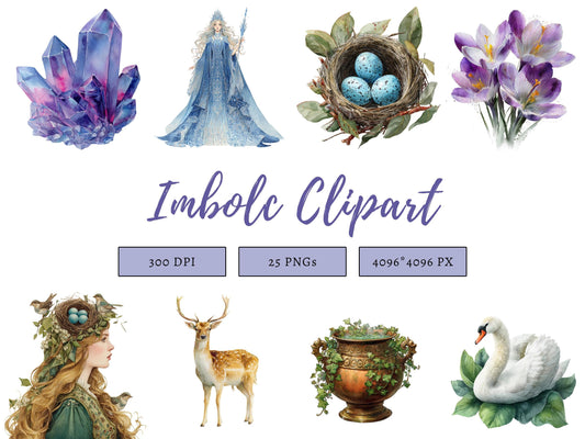 Watercolor Imbolc Clipart Bundle, Wheel Of The Year Characters, Imbolc High Quality PNGs, Pagan Wiccan Celtic Witchy Neopagan