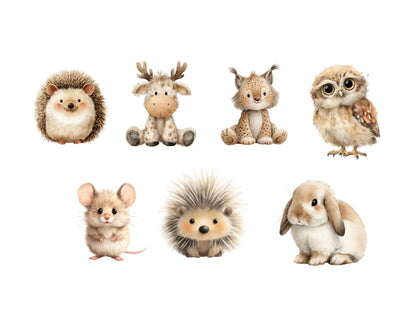 Woodland Animal Clipart Bundle, Watercolor Woodland Baby Animal png, Woodland Portrait Clipart, Baby Shower Clipart, Boho Forest Animal png