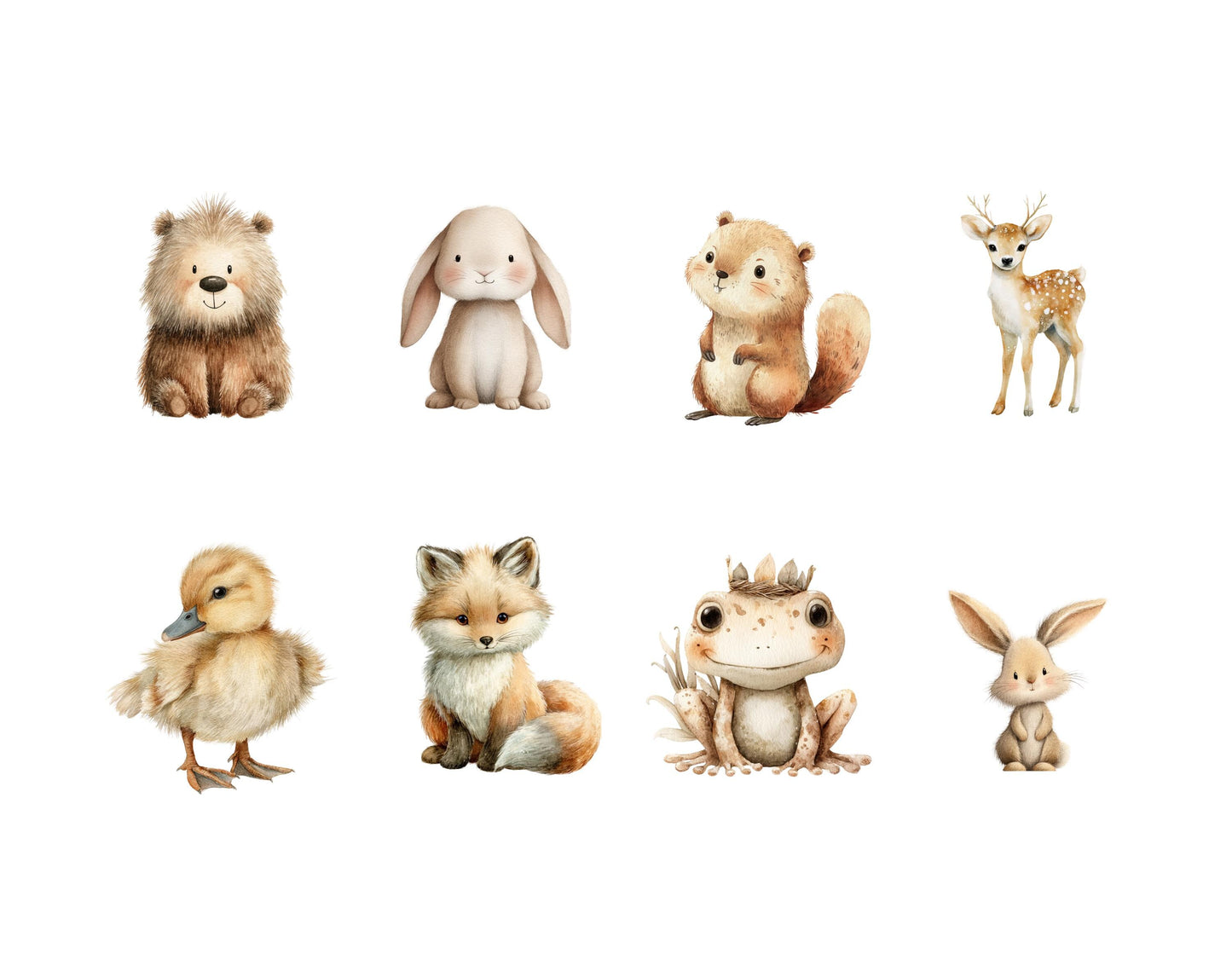 Woodland Animal Clipart Bundle, Watercolor Woodland Baby Animal png, Woodland Portrait Clipart, Baby Shower Clipart, Boho Forest Animal png