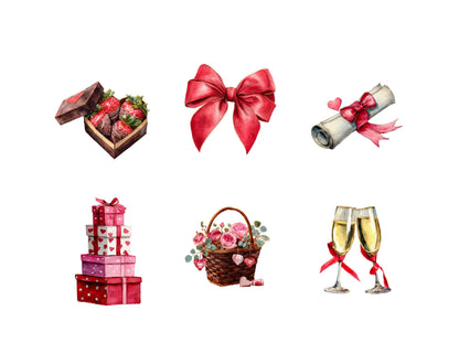 Watercolor Valentine Clipart Bundle, Cute Valentine png, Romantic Valentine Clipart, Valentine Sublimation Design, Commercial Use