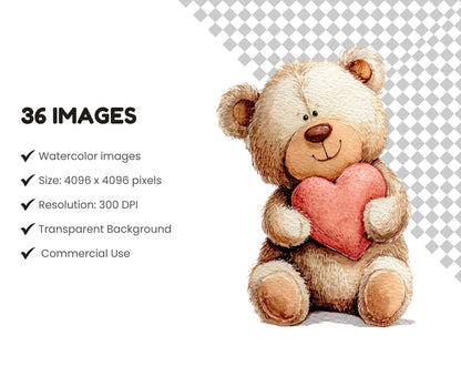 Watercolor Valentine Clipart Bundle, Cute Valentine png, Romantic Valentine Clipart, Valentine Sublimation Design, Commercial Use