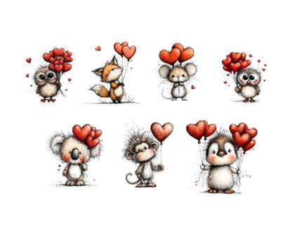 Valentine Teddy Bear Clipart Bundle, Valentine's Day png, Animals With Heart Clipart, Valentine Balloon Clipart, Valentine Animal Clipart