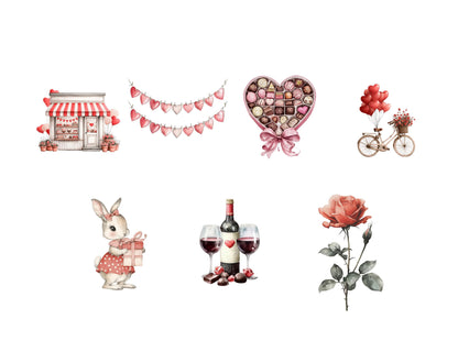 Valentine Clipart png Bundle, Watercolor Valentine Clipart, Cute Valentine png, Romantic Valentine Clipart, Valentine Elements Clipart