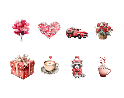 Valentine Clipart png Bundle, Watercolor Valentine Clipart, Cute Valentine png, Romantic Valentine Clipart, Valentine Elements Clipart