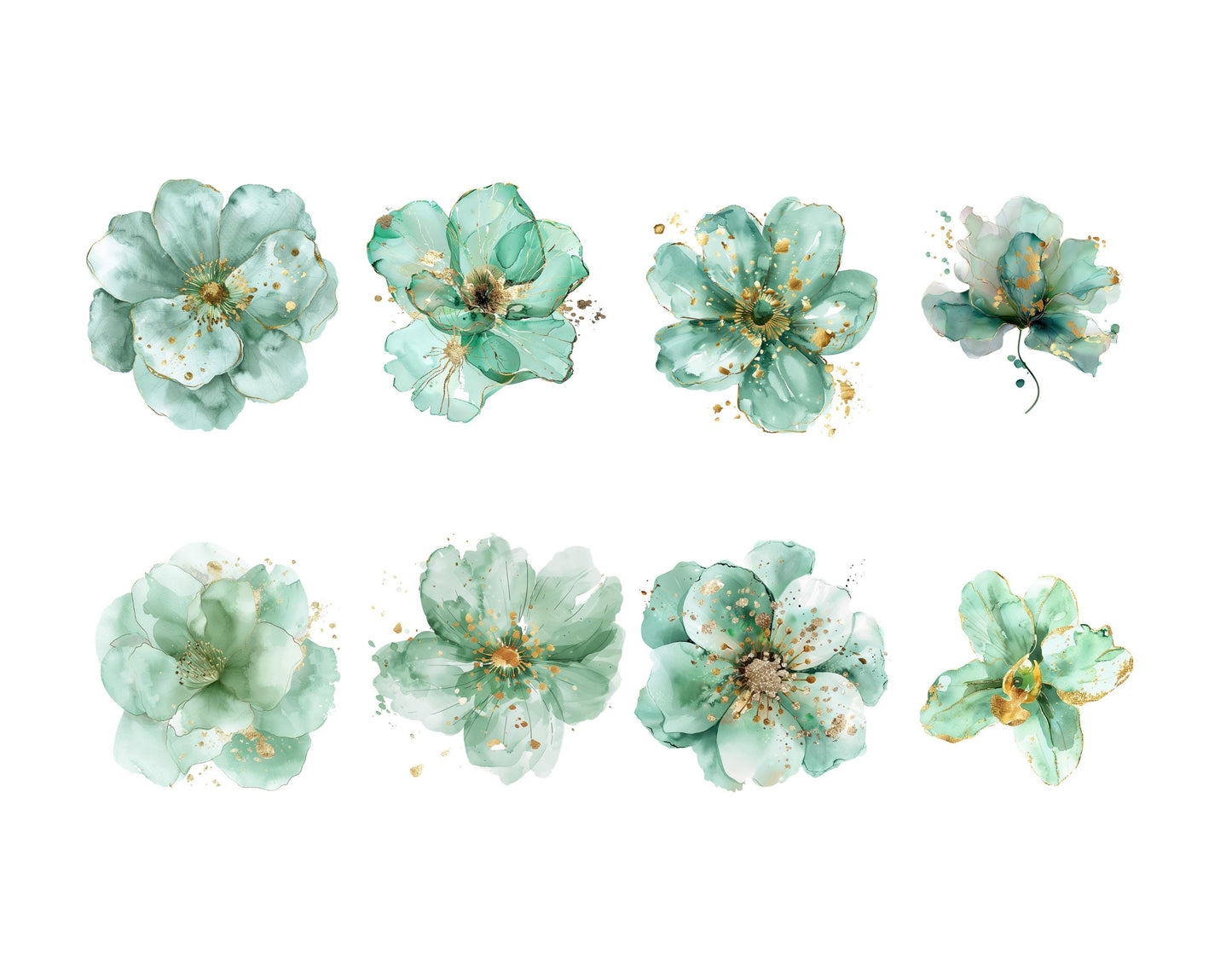 30 Abstract Flower Clipart png Bundle, Green Flower Clipart, Watercolor Floral Clipart, Floral Bouquet png, Commercial Use, Digital Download