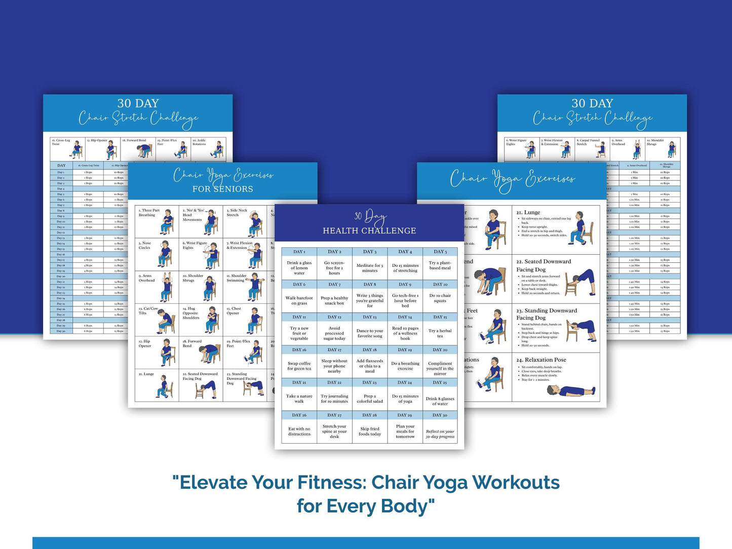 Chair Yoga For Weight Loss Printable, Seated Yoga Routine For Seniors, 30 Exercise Program, Senior Workout Guide, Meal Planner, Yoga Tracker