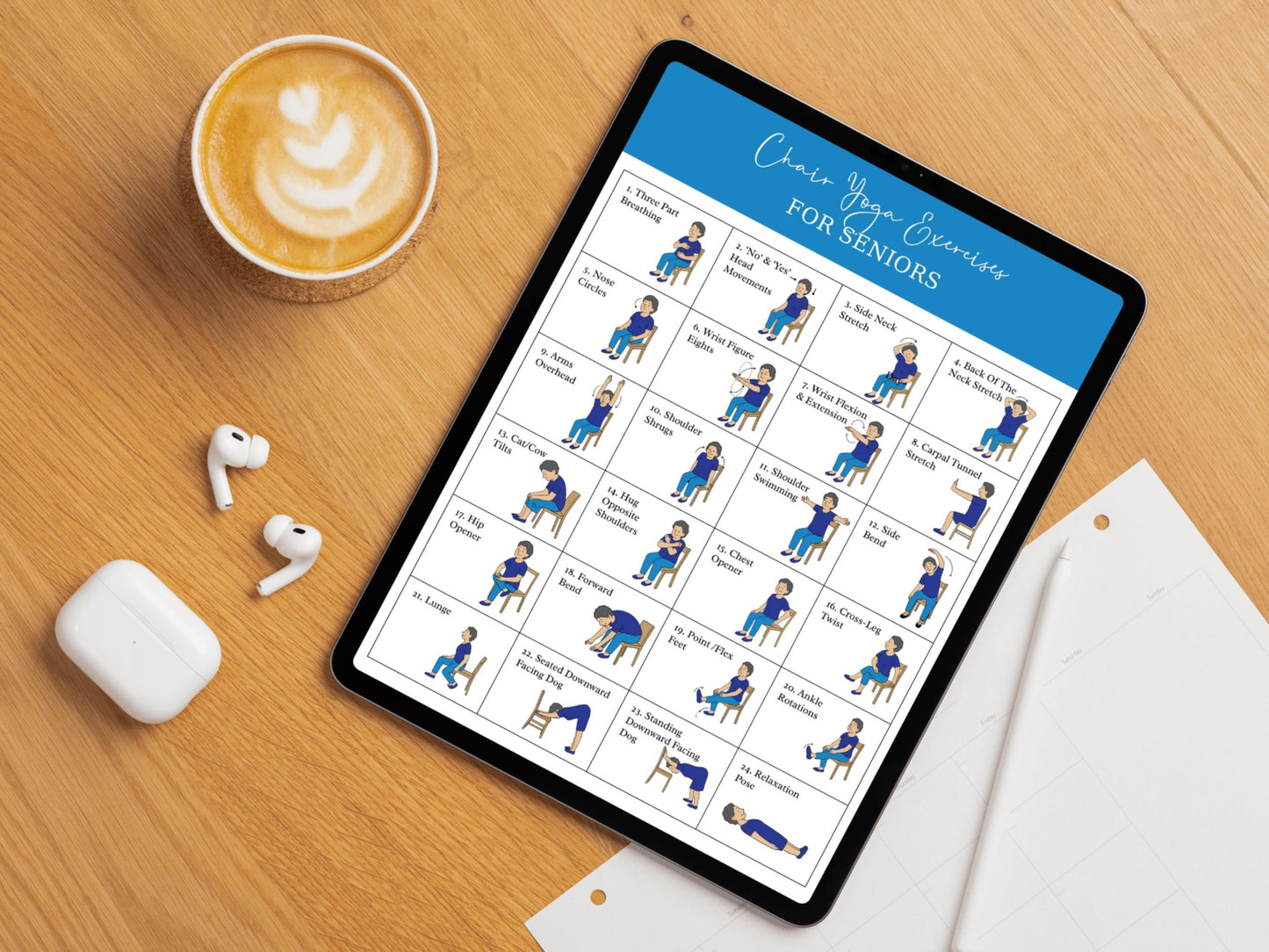 Chair Yoga For Weight Loss Printable, Seated Yoga Routine For Seniors, 30 Exercise Program, Senior Workout Guide, Meal Planner, Yoga Tracker