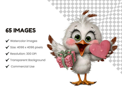 Valentine Animals Clipart Bundle, Watercolor Valentine's Day Animals png, Valentine Gift, Commercial Use, Digital Download