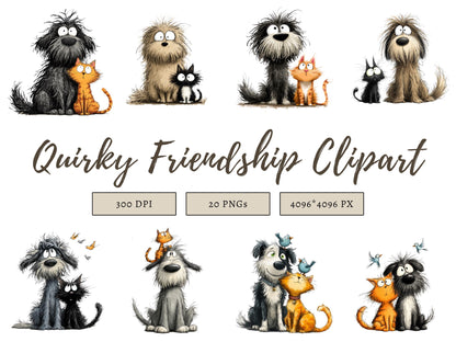 Ensemble d'images clipart originales sur l'amitié, PNG fantaisistes sur le thème de l'amitié, images clipart d'animaux amis à l'aquarelle, images clipart pour enfants, création de cartes, téléchargement instantané