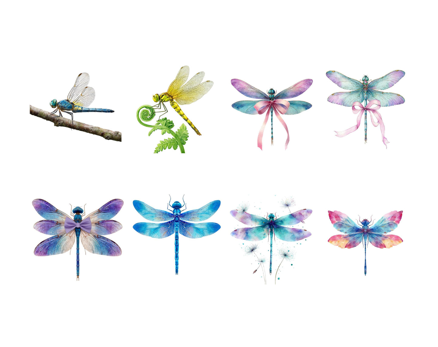 Whimsical Dragonfly Clipart Bundle, Watercolor Dragonflies Clipart, Dragonfly Pattern For Scrapbooking, Sublimation Design, Floral Dragonfly