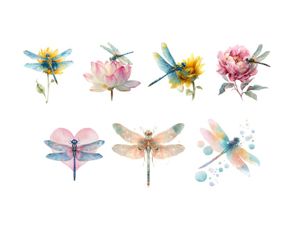 Whimsical Dragonfly Clipart Bundle, Watercolor Dragonflies Clipart, Dragonfly Pattern For Scrapbooking, Sublimation Design, Floral Dragonfly
