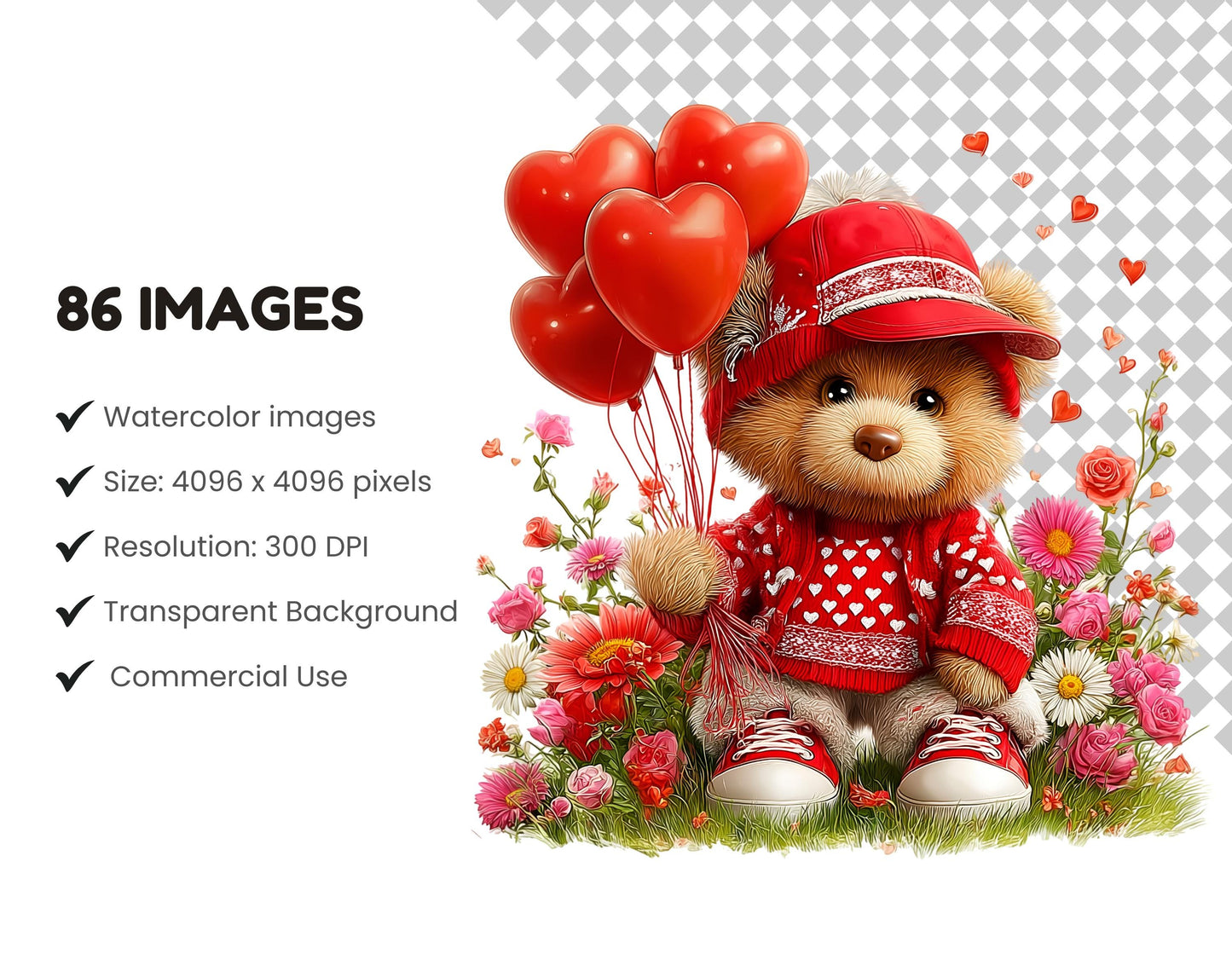 54 Valentine Teddy Bear Clipart, Love Teddy Clipart, Valentine's Day Clipart, Valentine Bear png, Card Making, Paper Craft, Digital Download