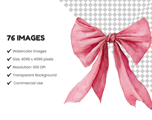 Pink Bow Clipart Bundle, Watercolor Coquette Bow png, Bow Frame Clipart, Pink Ribbon Clipart Set, Soft Pink Coquette Bow, Digital Download