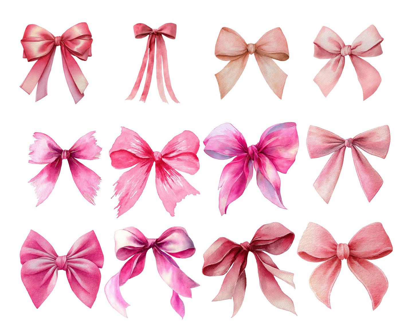 Ensemble d'images clipart de nœuds roses, nœuds coquettes aquarelle png, cadre de nœud, ensemble d'images clipart de rubans roses, nœuds coquettes rose pâle, téléchargement numérique