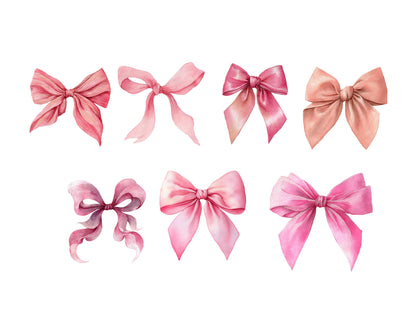 Ensemble d'images clipart de nœuds roses, nœuds coquettes aquarelle png, cadre de nœud, ensemble d'images clipart de rubans roses, nœuds coquettes rose pâle, téléchargement numérique