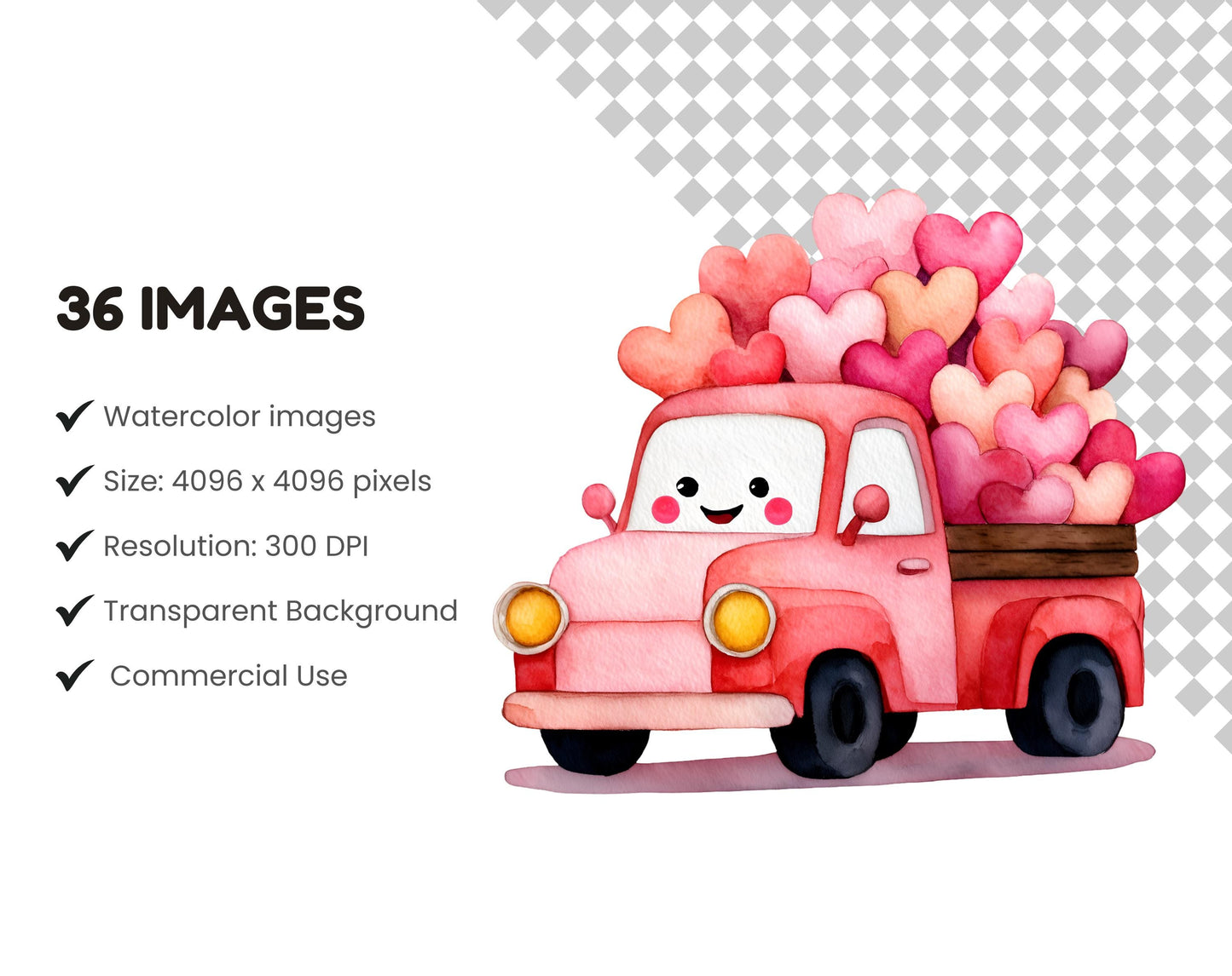 Cute Valentine Clipart Bundle, Kawaii Valentine png, Valentine's Day Clipart, Kids Clipart, Kawaii png, Watercolor Valentine png