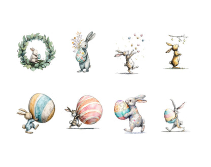 Quirky Easter Bunny Clipart Bundle, Whimsical Rabbit Clipart, Easter Bunny PNG, Funny Easter Bunny With Egg PNG, Instant Download