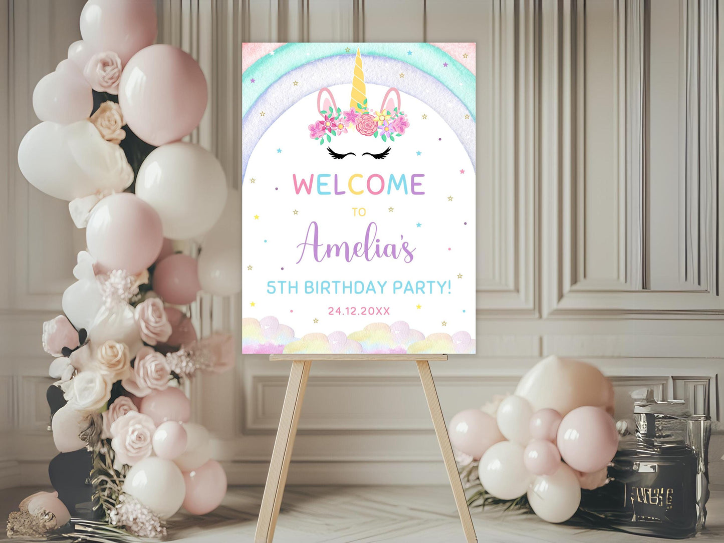 Magical Unicorn Welcome Sign Editable, Unicorn Party Invitation, Unicorn Birthday Welcome Board, Instant Download