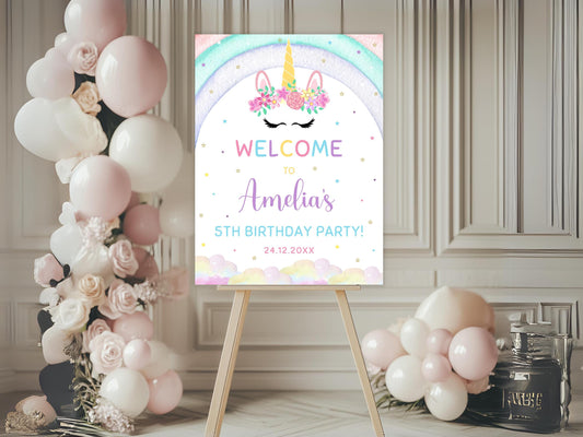 Magical Unicorn Welcome Sign Editable, Unicorn Party Invitation, Unicorn Birthday Welcome Board, Instant Download