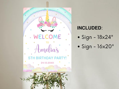 Magical Unicorn Welcome Sign Editable, Unicorn Party Invitation, Unicorn Birthday Welcome Board, Instant Download